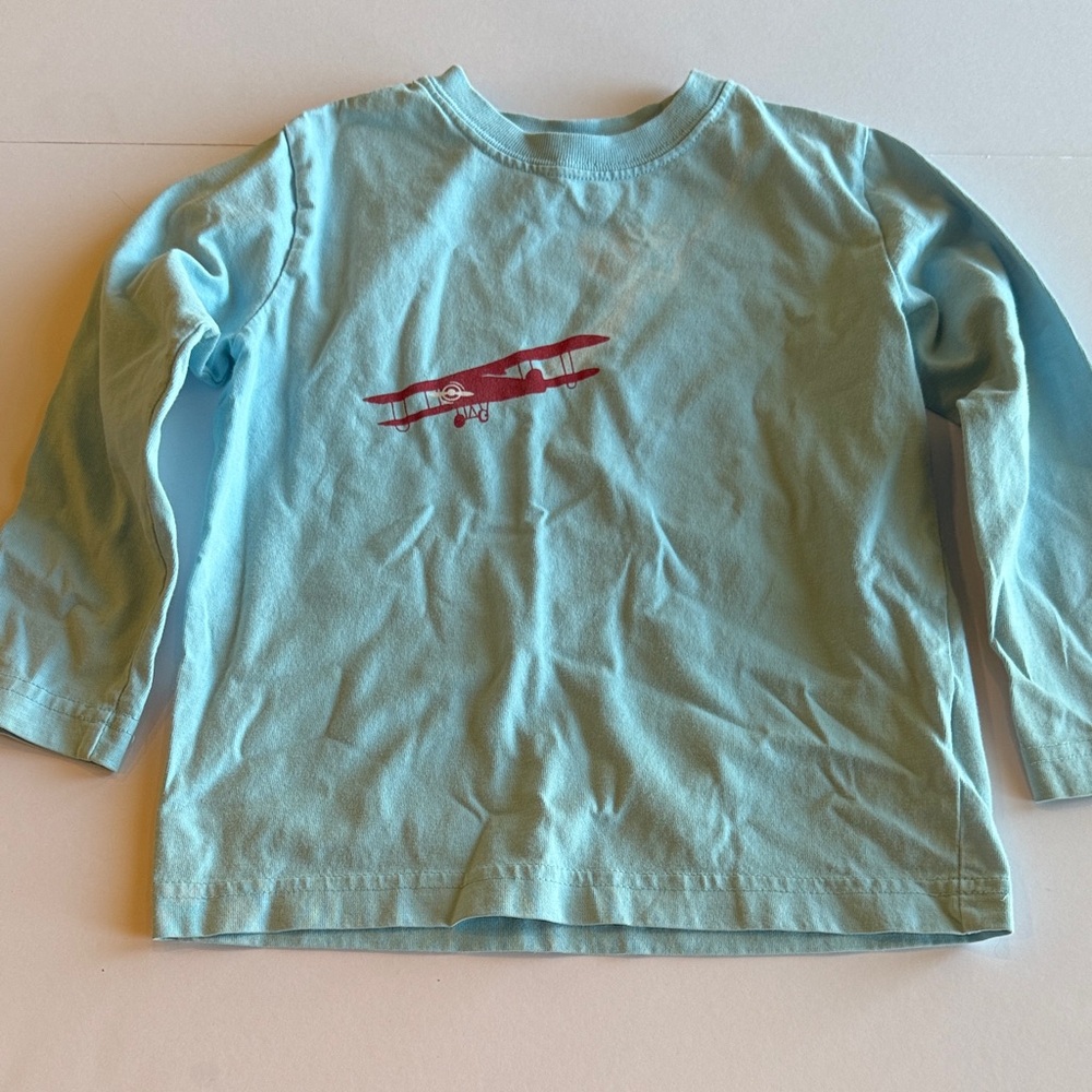 Hanna Andersson Sky Blue Tee with Red Airplane Graphic